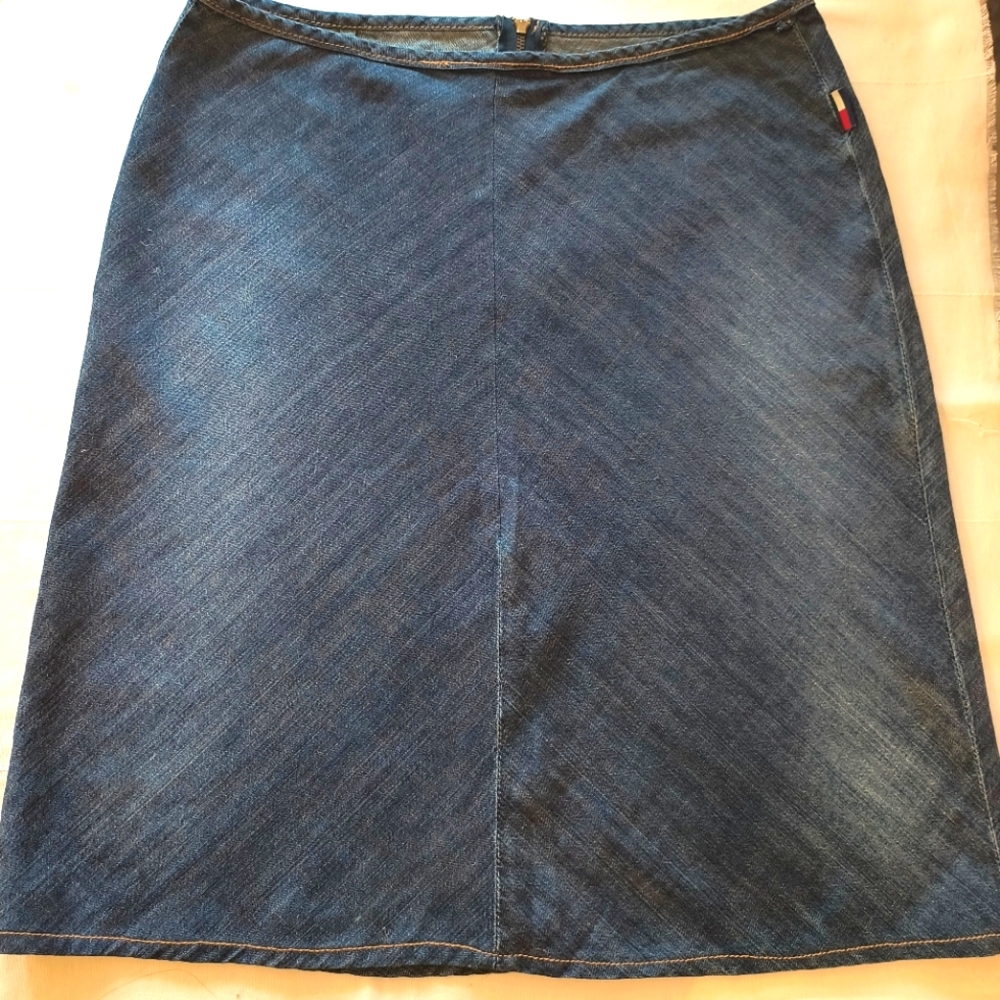 Vintage distressed denim A-line skirt